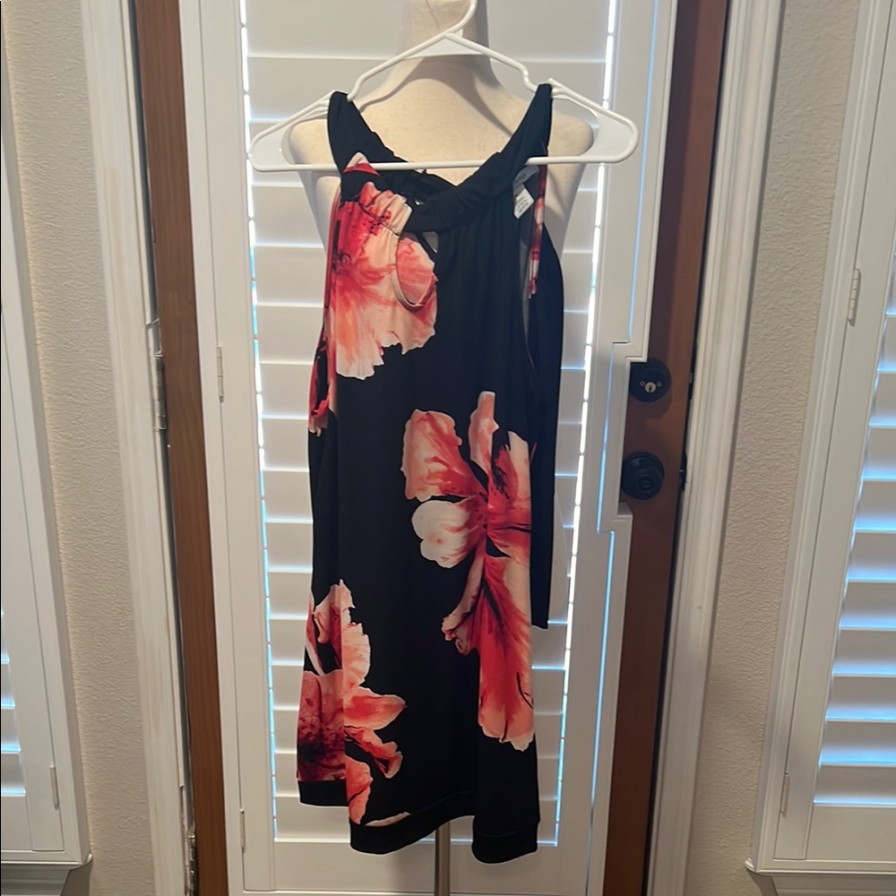 WHBM  Black and Pink/Red Halter Dress Made